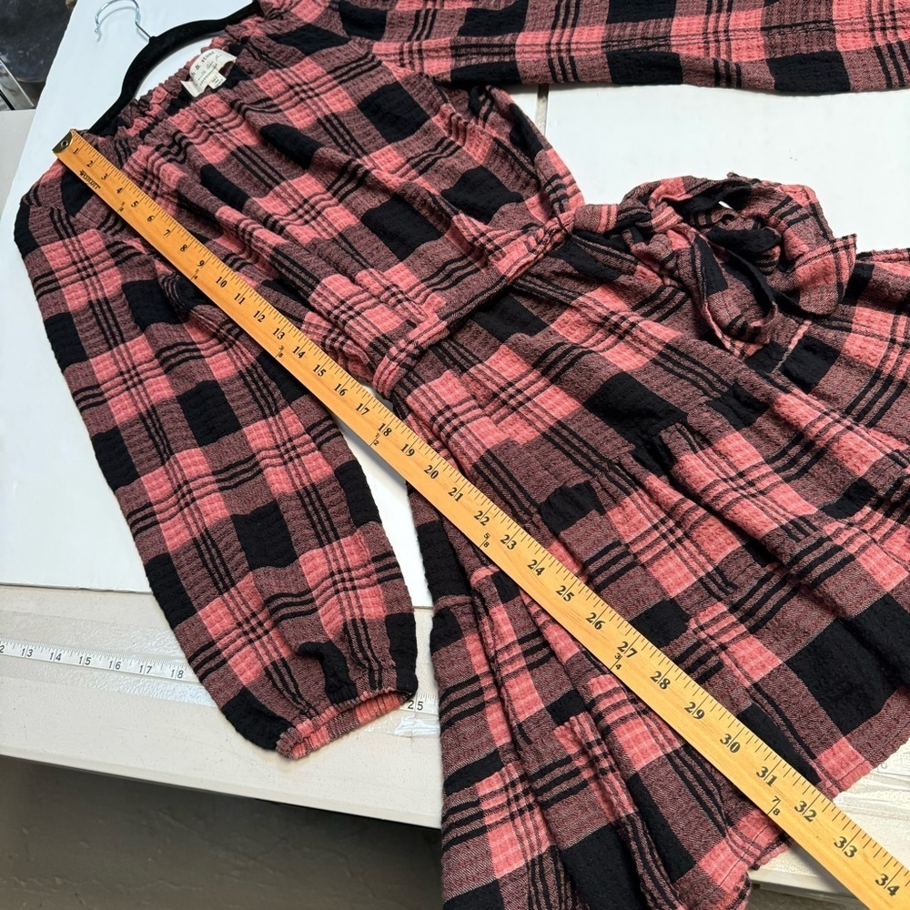 Anthropologie Cloth&Stone Plaid Daia Belted Tier Mini Dress Raglan Long Sleeves - Picture 14 of 16